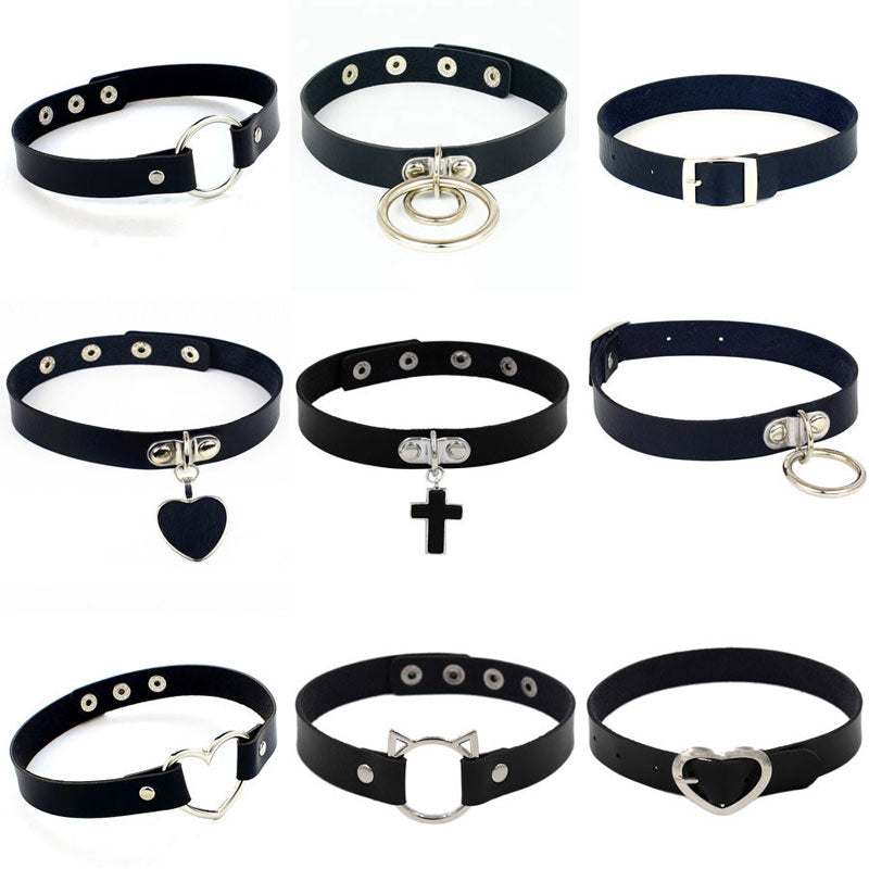 Gothic Faux Leather Choker Necklace Women Heart Vintage punk Collar Necklaces Women Cosplay Jewelry Gift