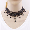 Gothic Victorian Crystal Tassel Tattoo Choker Necklace Black Lace Choker Collar Vintage Women Wedding Halloween Jewelry