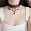 Gothic Victorian Crystal Tassel Tattoo Choker Necklace Black Lace Choker Collar Vintage Women Wedding Halloween Jewelry
