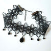 Gothic Victorian Crystal Tassel Tattoo Choker Necklace Black Lace Choker Collar Vintage Women Wedding Halloween Jewelry