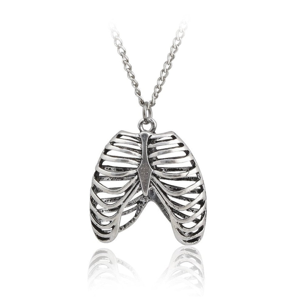 Gothic vinage rib Cage Necklace Anatomical Skeleton Heart Goth Punk Unique Retro pendant necklace Jewelry for men/women