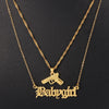 Gun Pistol Necklace Gold Plated Babygirl Letter Pendant Necklace for Women Men Hip Hop Double Layer Nightclub Jewelry