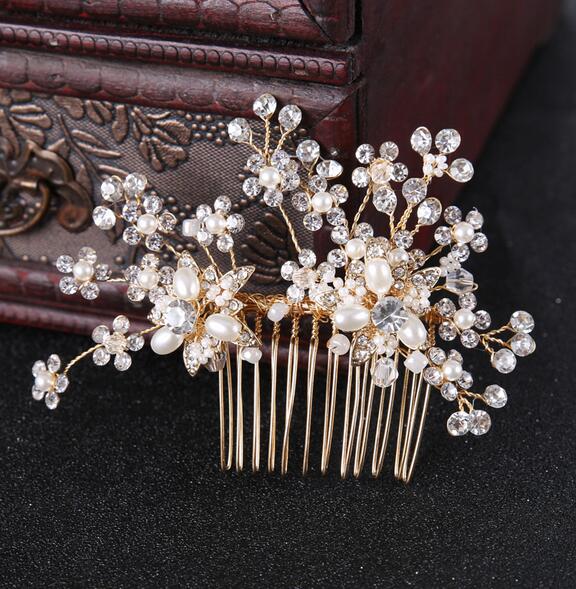 Fashion Hair Comb Wedding Hair Accessories Floral Headdress Romantic Handmade Crystal Wedding Bride Hair Jewelry Accessories