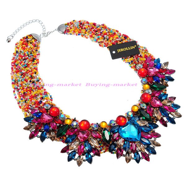 Fashion Handmade Acrylic Resin Bead Chain Pendant Choker Statement Bib Necklace