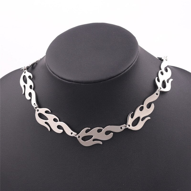 Harajuku streetwear Necklace Flame Punk Rock Accessory Choker Necklaces  Adjustable Length Unisex Jewelry