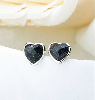 Fashion Heart Shape Earrings with Natural Black Pure 925 Sterling Silver Fashion Earrings for Girls Jewlery 1pair/lot Wholesale!