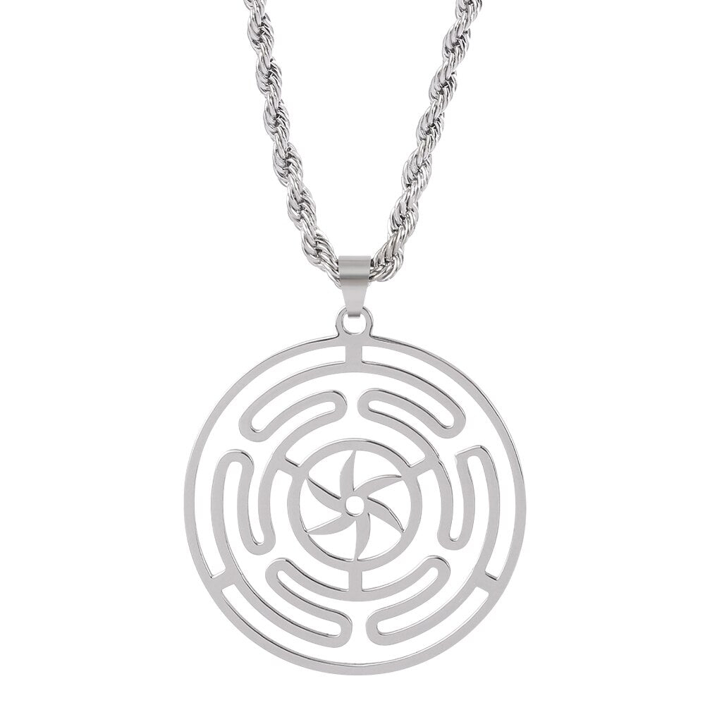 Hekate Wheel Stainless Steel Long Necklace Pendant Strophalos Hecate Magic Symbol Logo Charm Collar Femme Jewelry Gift