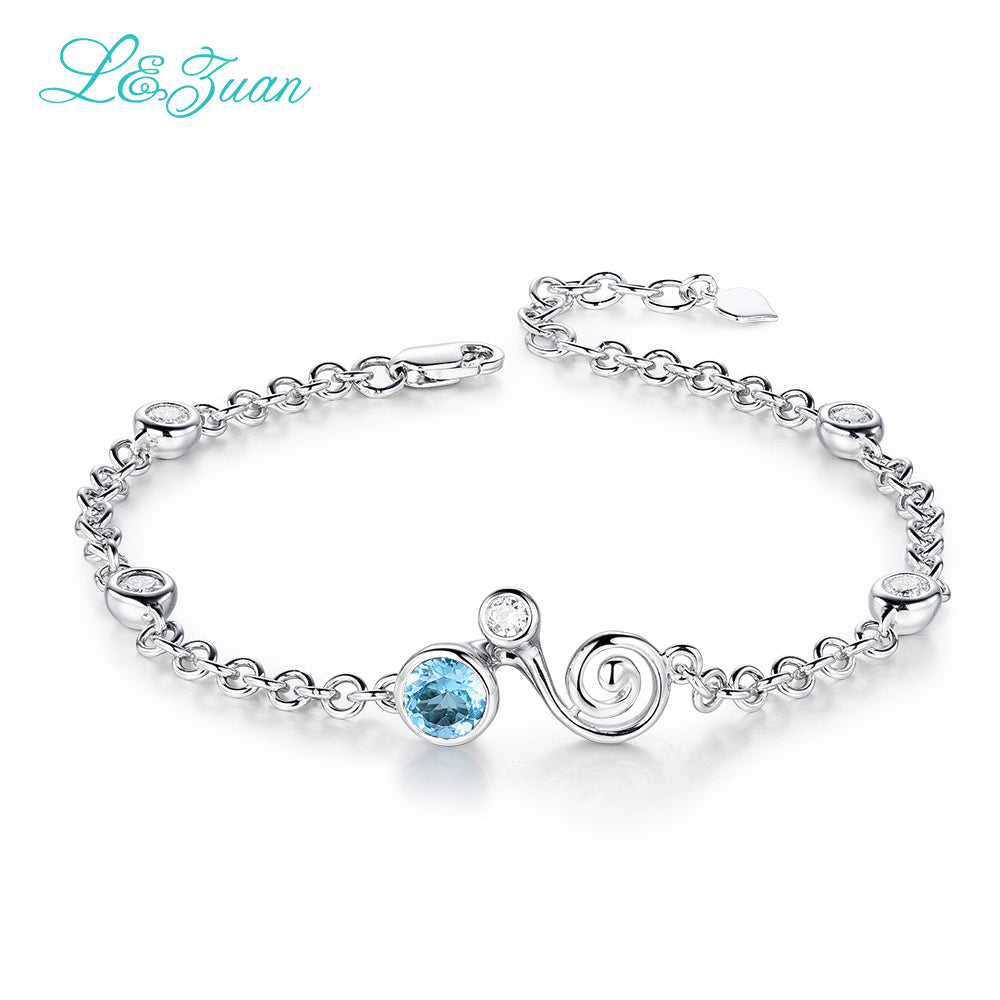 Fashion High Quality Jewelry Crystal Bracelet Sterling Silver Jewelry Bracelet Natural Topaz Blue Stone Round Bracelets women
