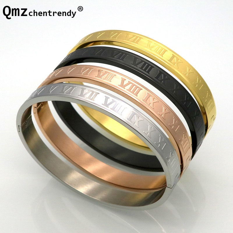 Fashion High qualtiy Men Women Lovers number bangle Fine Jewelry 316L Stainless Steel Roman numerals Bracelets cuff Bangles