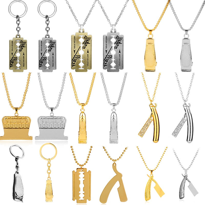 Hip Hop Barber Straight Razor Necklace Keychain 3D Barber Salon Shaver Wet Shaving Folding Cut Throat Knife Necklace -30