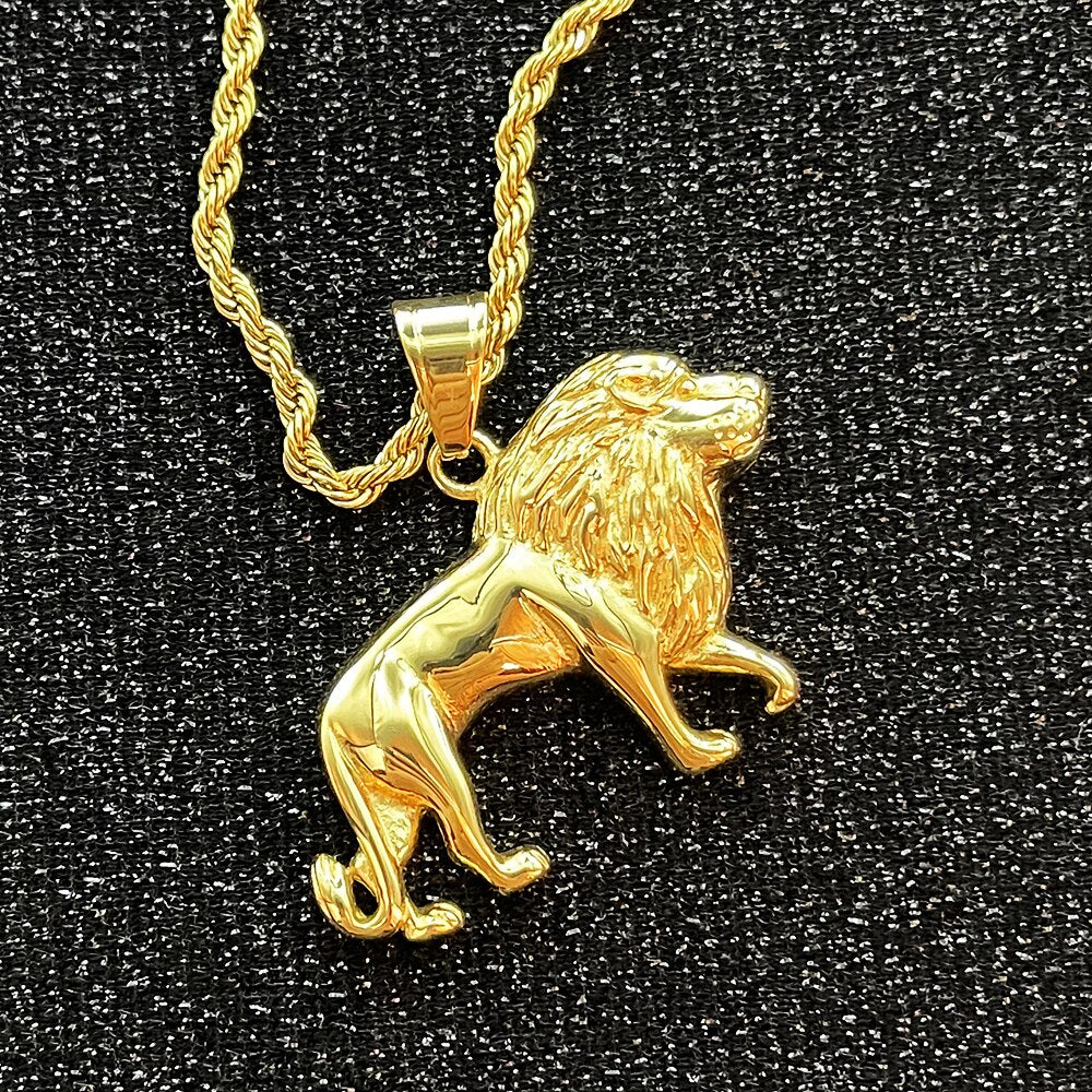 Hip Hop Lion Animal gold color Pendant Necklace Chain For Men Women Jewelry Gifts