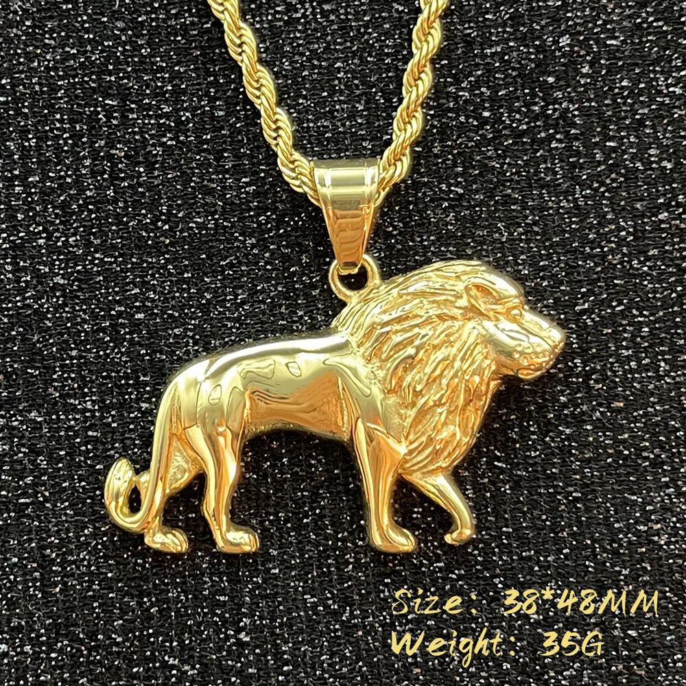 Hip Hop Lion Animal gold color Pendant Necklace Chain For Men Women Jewelry Gifts