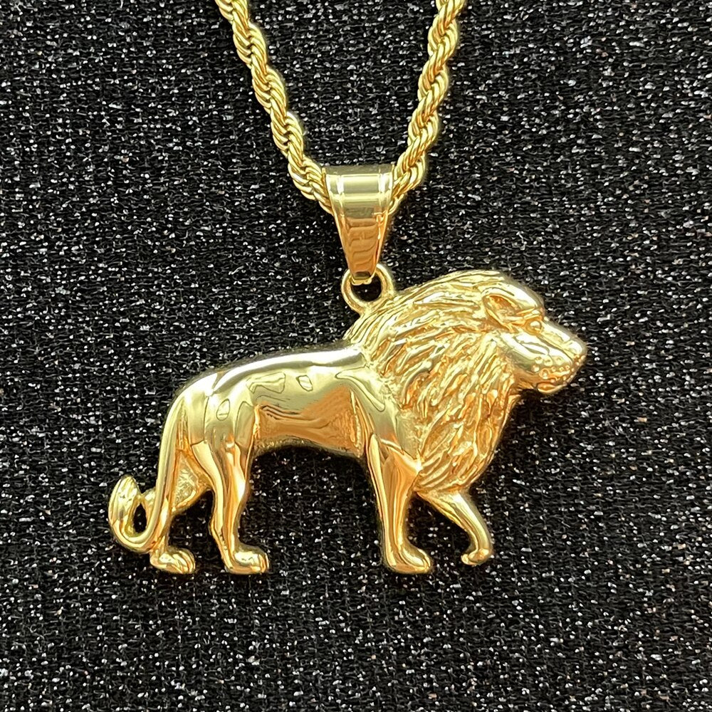 Hip Hop Lion Animal gold color Pendant Necklace Chain For Men Women Jewelry Gifts