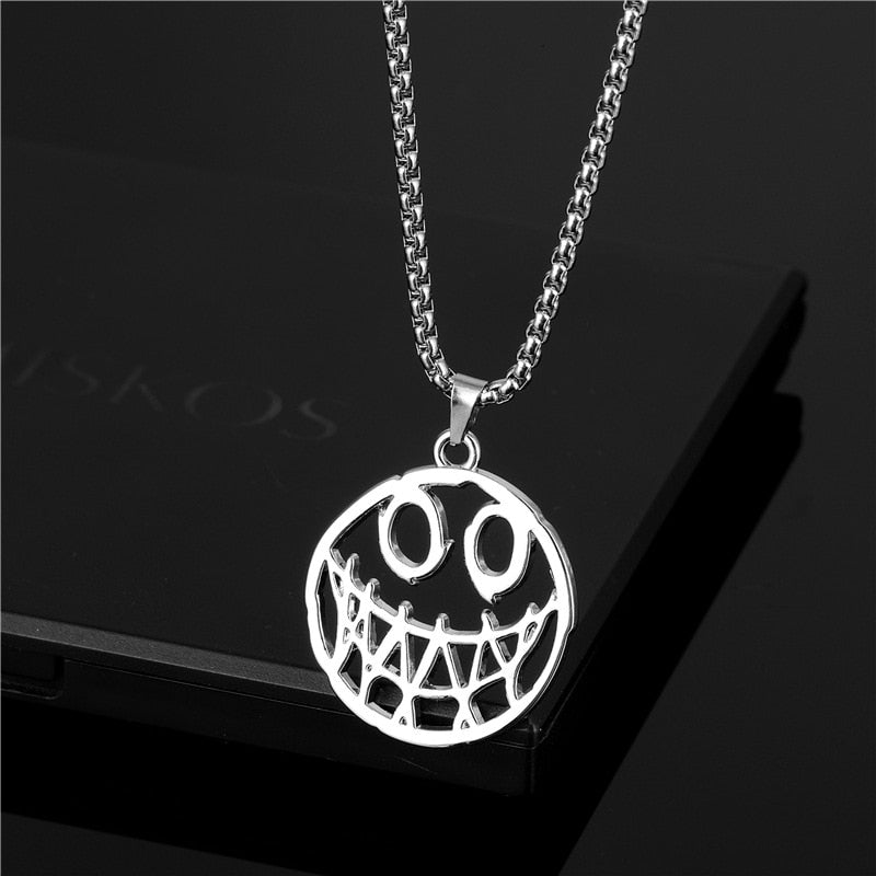 Hip Hop Rock Men Necklace Stainless Steel Smiley Face Pendant Chain  Couple Exquisite Jewelry Gift