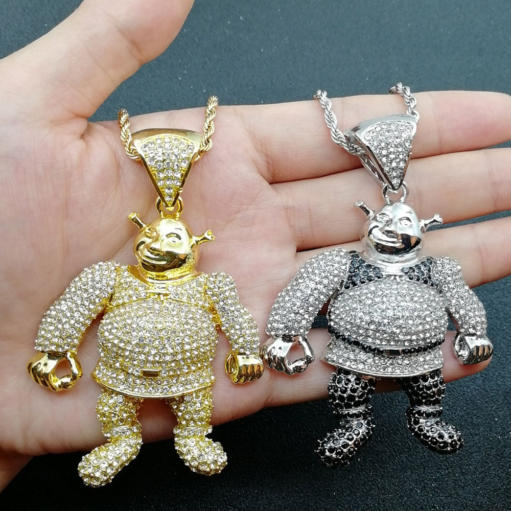 Hip Hop Zinc Alloy Cartoon Shrek Pendant Necklace Cartoon Character Pendant Necklace Factory Direct