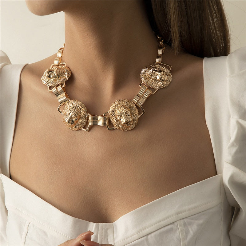 Hip-hop Style Clavicle Necklace Europe And America Street SPersonality Exaggerated Lion Head Fine Accessory Necklace