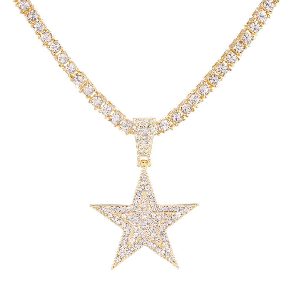 Iced Out Necklace Pendant Pentagram Necklace Clothes Chain Tennis Chain Hip Hop Jewellery For Men Women Gift