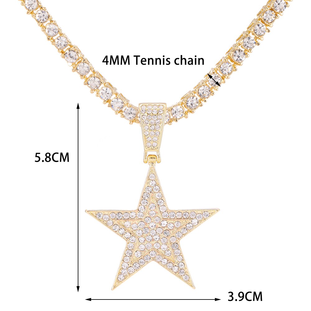 Iced Out Necklace Pendant Pentagram Necklace Clothes Chain Tennis Chain Hip Hop Jewellery For Men Women Gift
