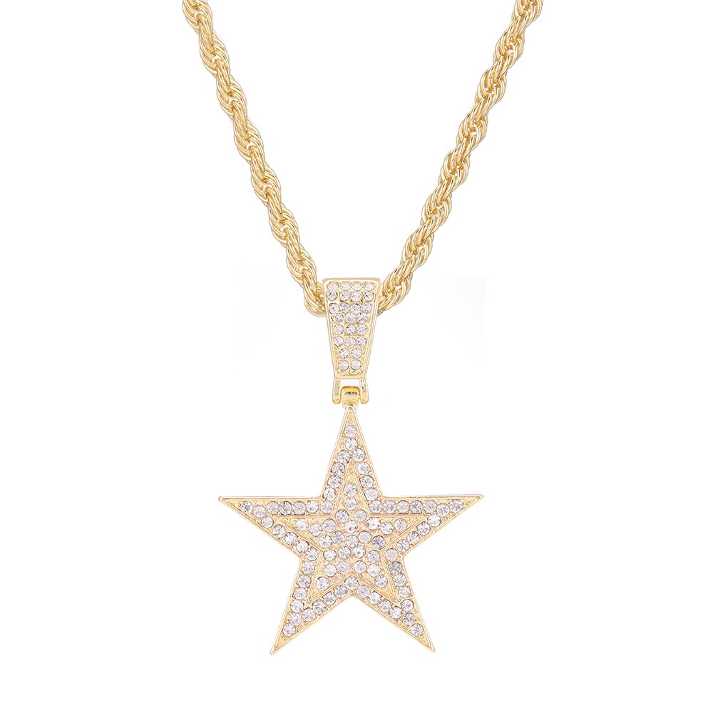 Iced Out Necklace Pendant Pentagram Necklace Clothes Chain Tennis Chain Hip Hop Jewellery For Men Women Gift