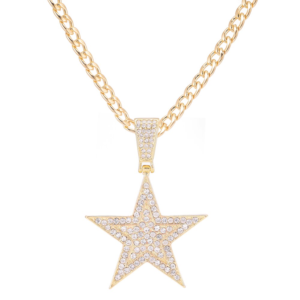 Iced Out Necklace Pendant Pentagram Necklace Clothes Chain Tennis Chain Hip Hop Jewellery For Men Women Gift