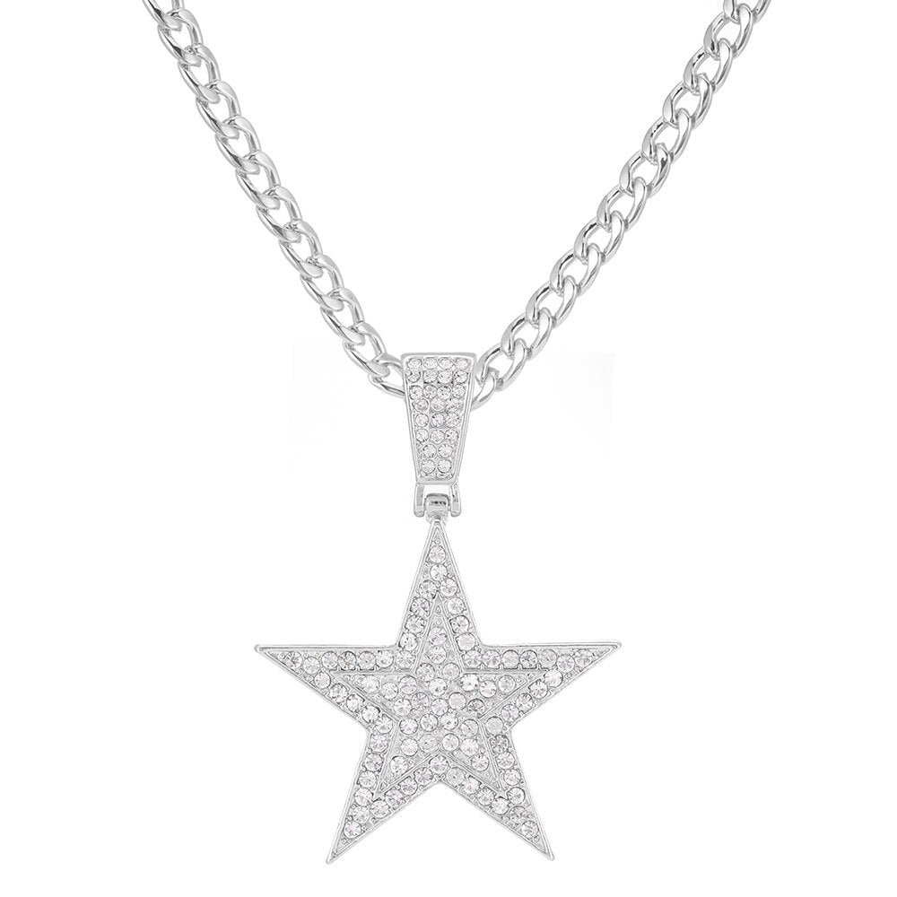 Iced Out Necklace Pendant Pentagram Necklace Clothes Chain Tennis Chain Hip Hop Jewellery For Men Women Gift