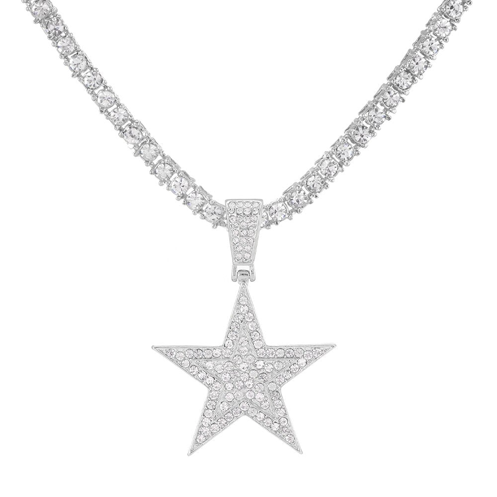 Iced Out Necklace Pendant Pentagram Necklace Clothes Chain Tennis Chain Hip Hop Jewellery For Men Women Gift