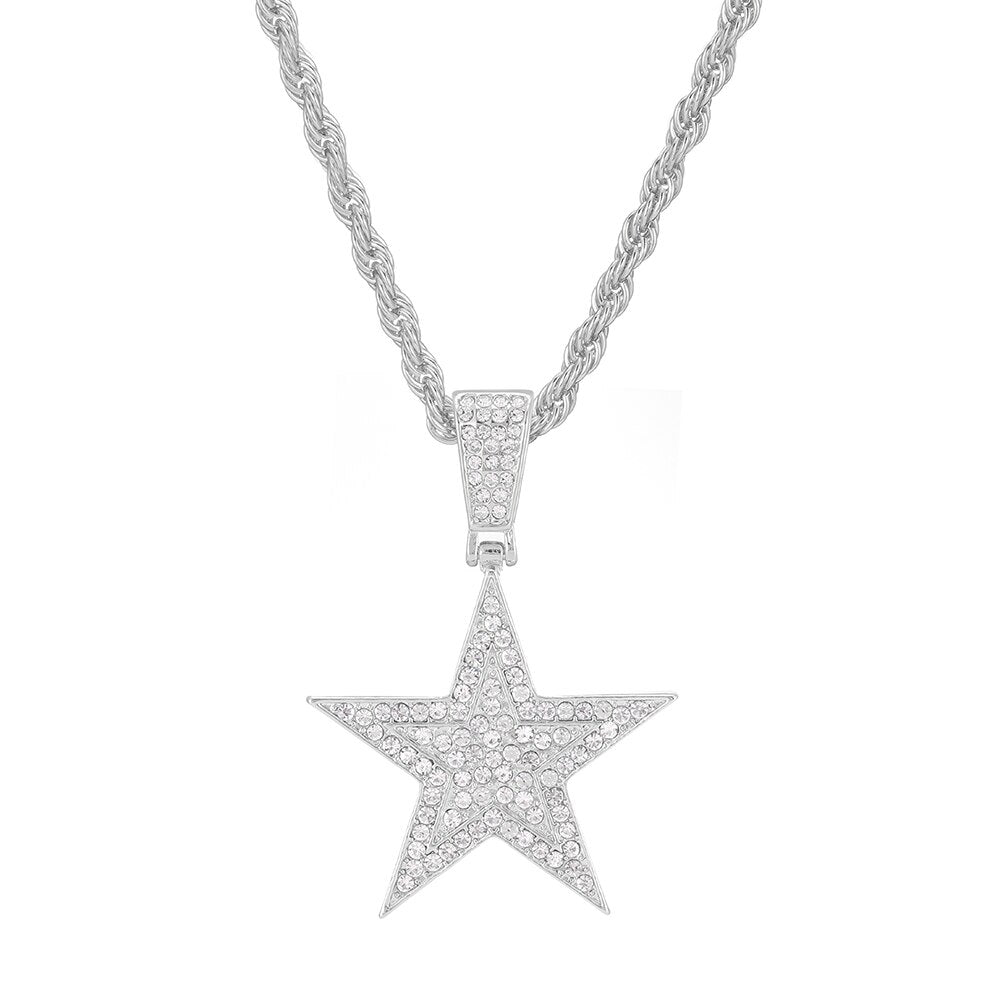 Iced Out Necklace Pendant Pentagram Necklace Clothes Chain Tennis Chain Hip Hop Jewellery For Men Women Gift