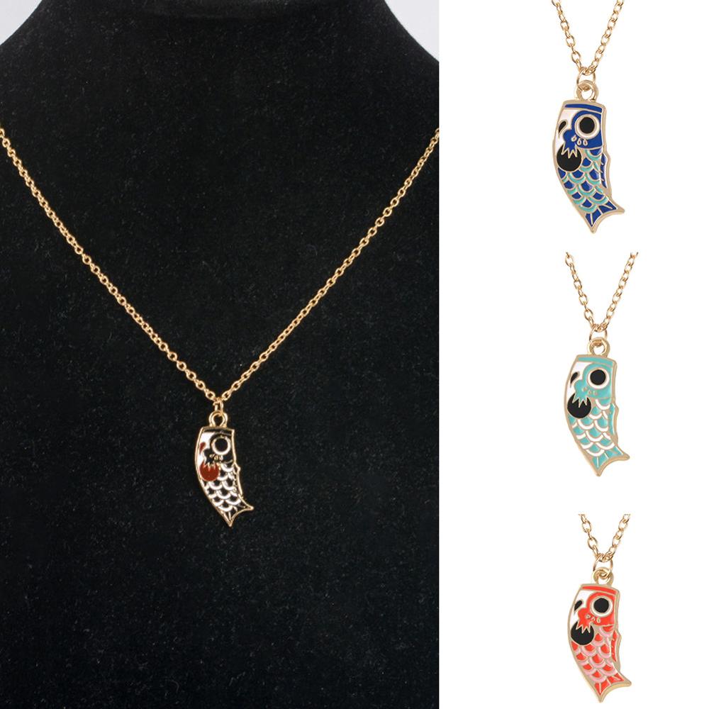 Japanese-Style Necklaces Jewelery Cute Koi Fish Necklace Alloy Drop Pendant Enamel Necklace Chain For Women Girl