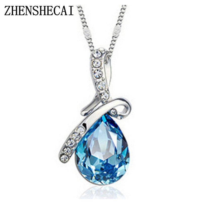 Fashion Jewelry 2 colors Long Crystal Heart Pendant Necklace Chain For Women Love Necklaces & Pendants Collares x  331