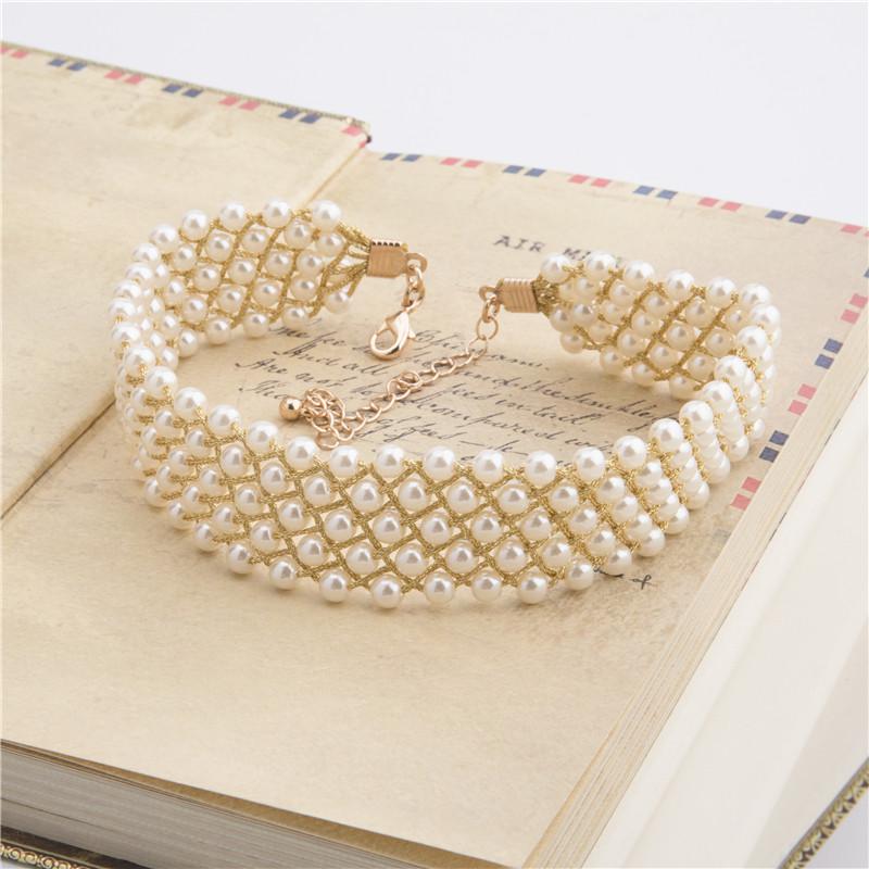 Fashion Jewelry 29+8cm Pearl Choker Necklace Women Elegant Golden Jewellery Bead Chain Necklace Summer Gift Collares