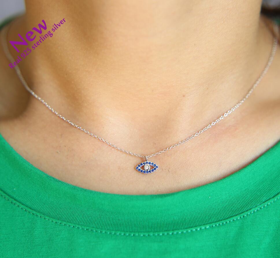 Fashion Jewelry 925 Sterling Silver CZ Necklace Pendant with long Chain Women Jewelry Collar Necklace blue aaa cz