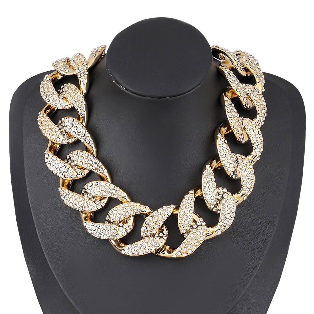 Jewelry Accessories Gold Color CCB Rhinestone Super Flash Chain Women Choker Neck Collar Statement Chunky Necklace Gift