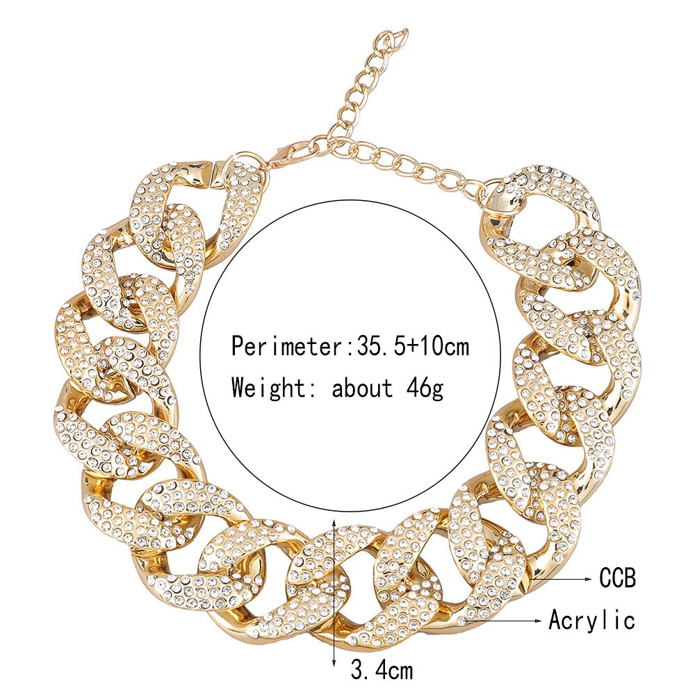 Jewelry Accessories Gold Color CCB Rhinestone Super Flash Chain Women Choker Neck Collar Statement Chunky Necklace Gift