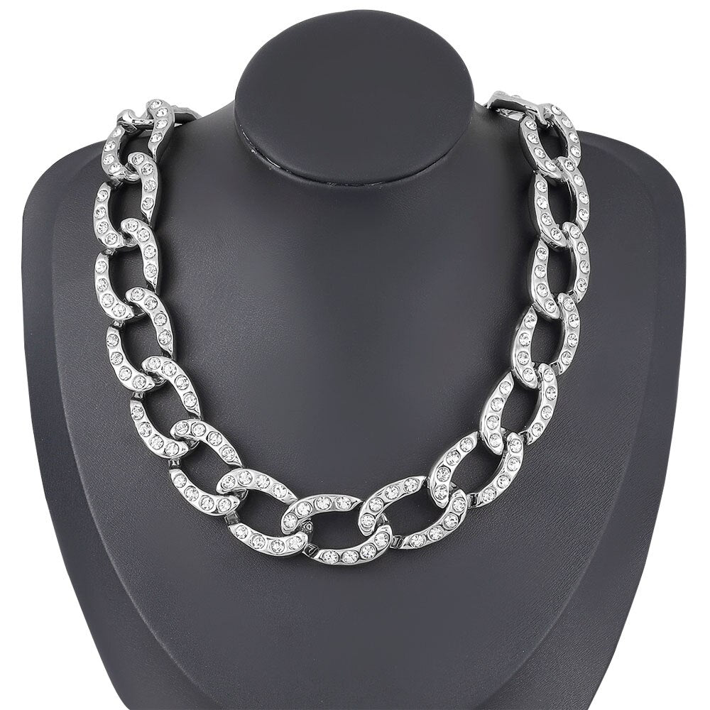 Jewelry Accessories Gold Color CCB Rhinestone Super Flash Chain Women Choker Neck Collar Statement Chunky Necklace Gift