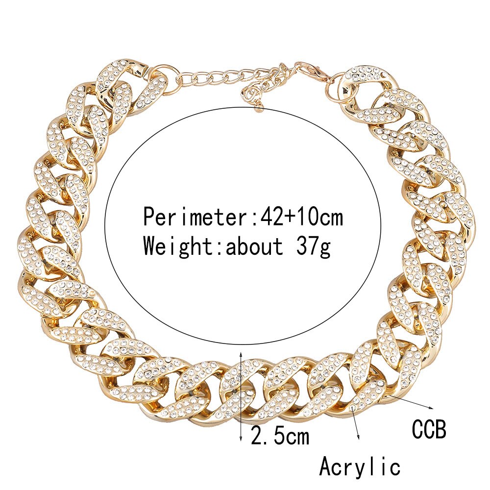 Jewelry Accessories Gold Color CCB Rhinestone Super Flash Chain Women Choker Neck Collar Statement Chunky Necklace Gift