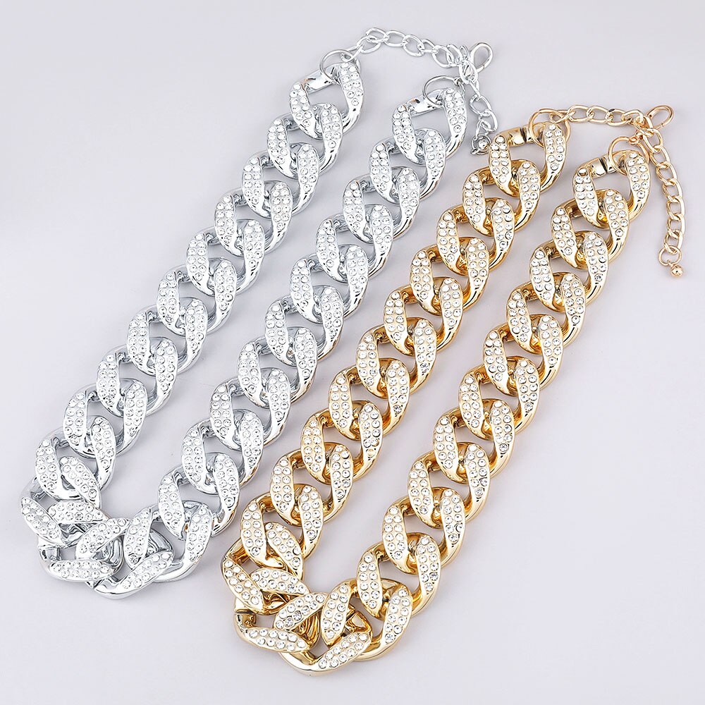 Jewelry Accessories Gold Color CCB Rhinestone Super Flash Chain Women Choker Neck Collar Statement Chunky Necklace Gift