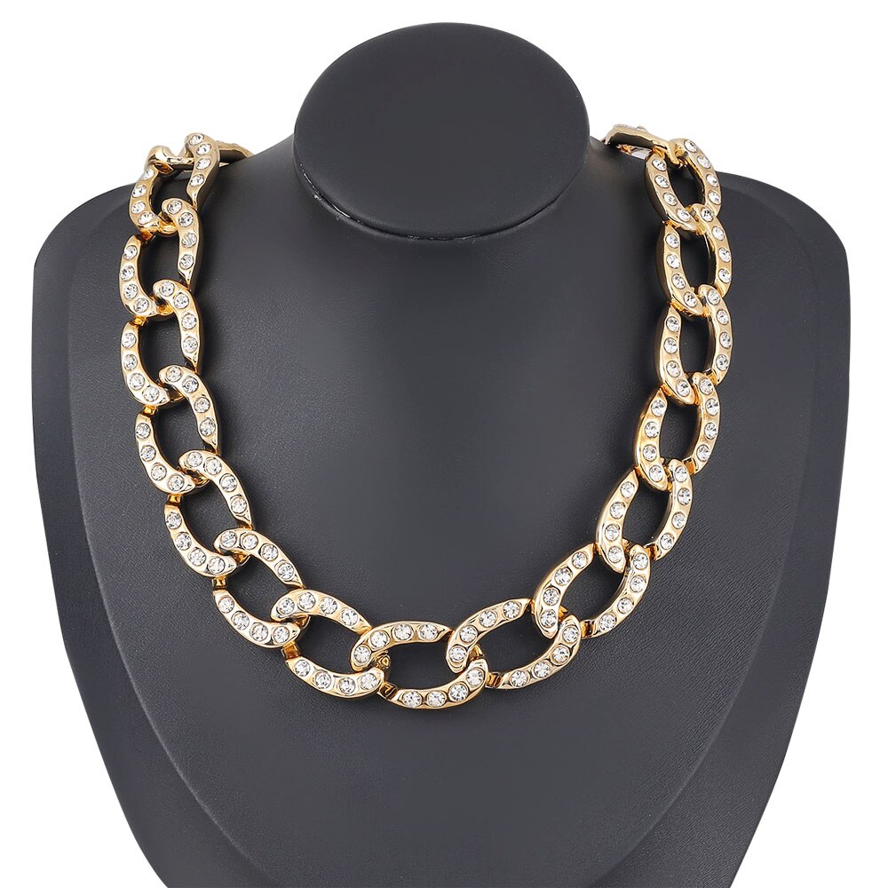 Jewelry Accessories Gold Color CCB Rhinestone Super Flash Chain Women Choker Neck Collar Statement Chunky Necklace Gift