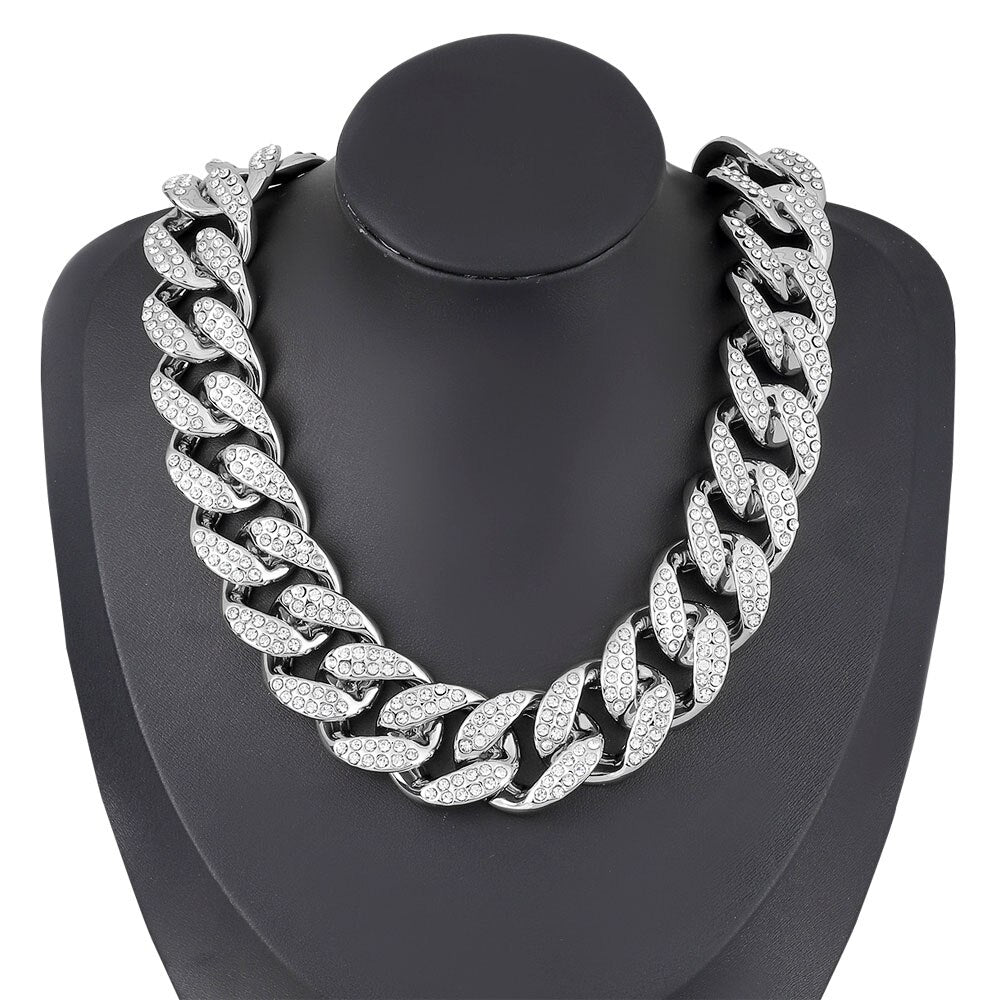 Jewelry Accessories Gold Color CCB Rhinestone Super Flash Chain Women Choker Neck Collar Statement Chunky Necklace Gift