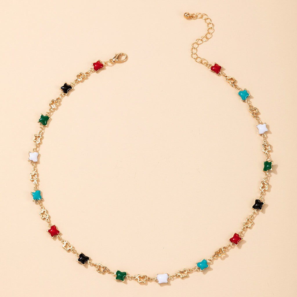 Jewelry Bohemian Butterfly Dripping Oil Color Short Single-layer Necklace Wild Clavicle Chain