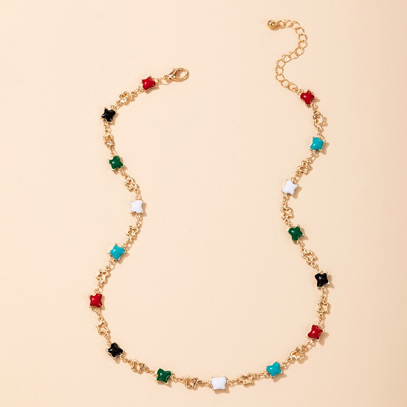 Jewelry Bohemian Butterfly Dripping Oil Color Short Single-layer Necklace Wild Clavicle Chain