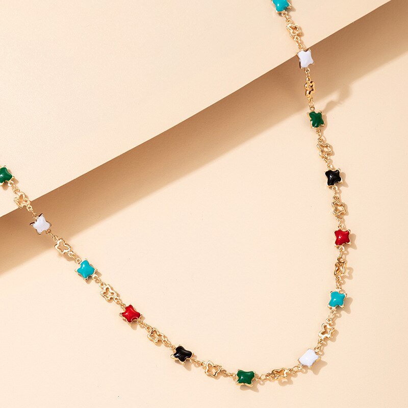 Jewelry Bohemian Butterfly Dripping Oil Color Short Single-layer Necklace Wild Clavicle Chain