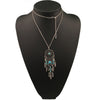 Fashion Jewelry Choker Necklace Dream Catcher Leaves Feather Charm Tassel Necklaces Round Blue Stone Beads Necklace