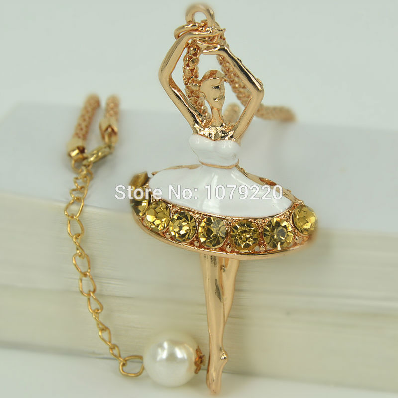 Fashion Jewelry Crystal Necklace For Women White Ballerina Dance Girl Long Necklace Pendants Rhinestone Chain Party Lover Gift
