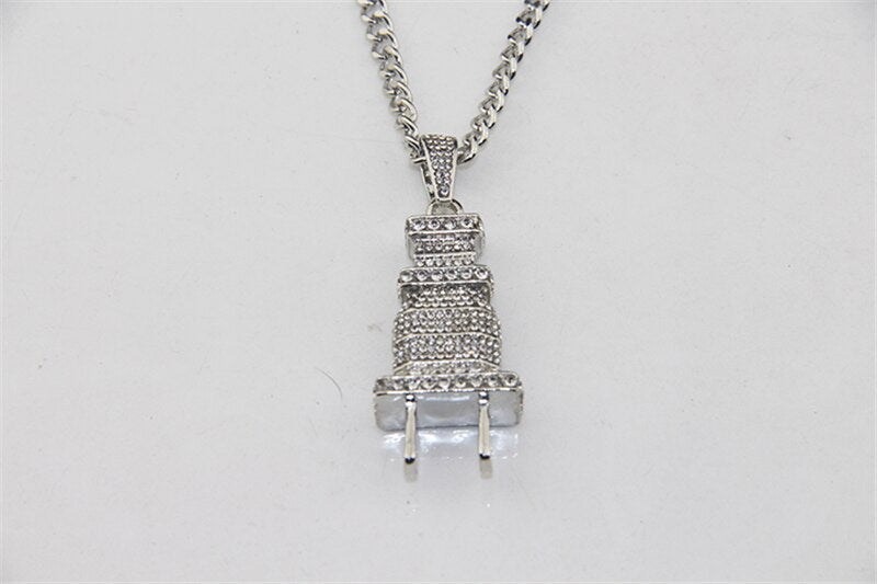 Jewelry Mens Iced Out Bling Bling Plug Pendant Necklace Gold Silver Color Charm Micro Pave Full Rhinestone Hip Hop