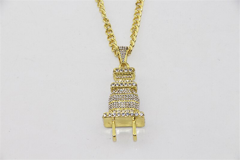 Jewelry Mens Iced Out Bling Bling Plug Pendant Necklace Gold Silver Color Charm Micro Pave Full Rhinestone Hip Hop