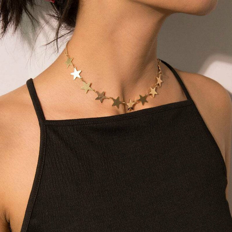 Jewelry Necklace Ladies Personality Star Necklace Gothic Steampunk Alloy Pentagram Short Necklace Women Bohemio