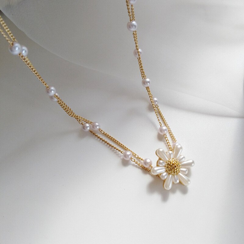 Jewelry Necklace Super Fairy Simulated Pearl Two Layer Flower Pendant Necklace Pretty Choker Necklalce For Jewelry Gift