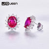 Fashion Jewelry Oval Cut Flower Ruby Stud Earrings Silver 925 Vintage Rose Red Women Ear Studs For Party Y0048E12