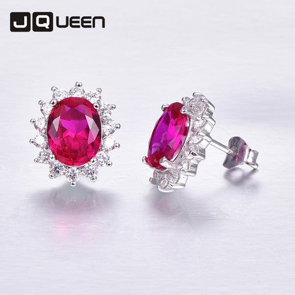 Fashion Jewelry Oval Cut Flower Ruby Stud Earrings Silver 925 Vintage Rose Red Women Ear Studs For Party Y0048E12