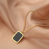 JewelryRose gold titanium steel necklace,Rectangular black pendant titanium steel clavicle necklace,
